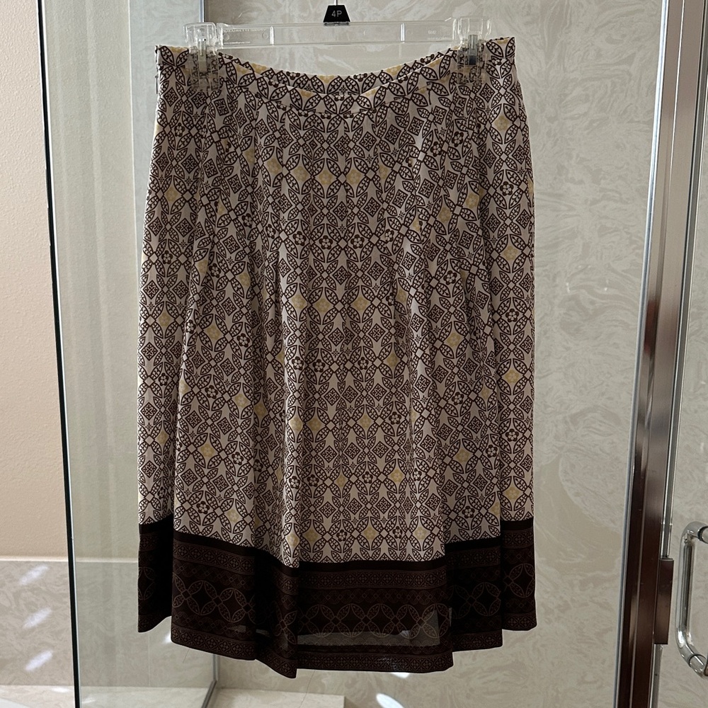 Anne Klein Brown and Cream Patterned Midi Skirt